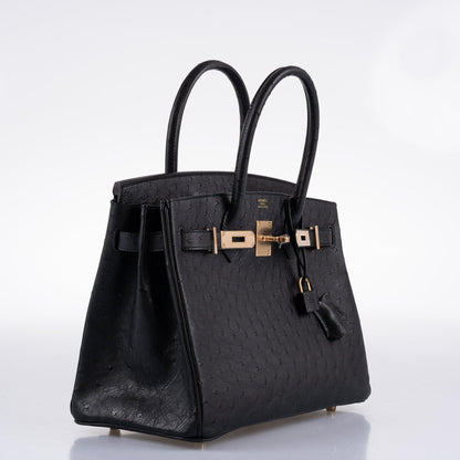 Hermes Birkin 30 Black Ostrich with Rose Gold Hardware - 2020, Y