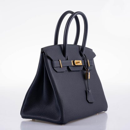 Hermes Birkin 30 Bleu (Blue) Nuit Togo with Gold Hardware - 2021, Z