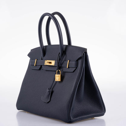 Hermes Birkin 30 Bleu (Blue) Nuit Togo with Gold Hardware - 2021, Z