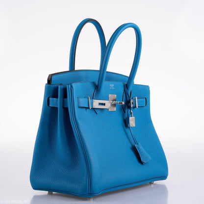 Hermes Birkin 30 Blue Zanzibar Togo with Palladium Hardware - 2020, Y