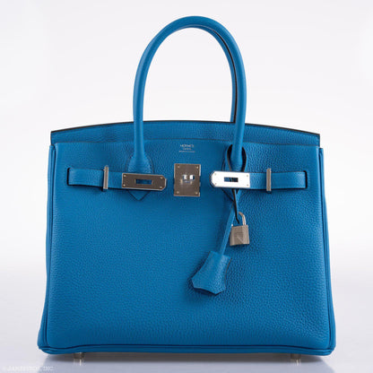 Hermes Birkin 30 Blue Zanzibar Togo with Palladium Hardware - 2020, Y