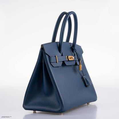 Hermes Birkin 30 Deep Blue Epsom with Gold Hardware - 2019, D