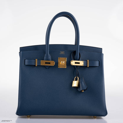 Hermes Birkin 30 Deep Blue Epsom with Gold Hardware - 2019, D