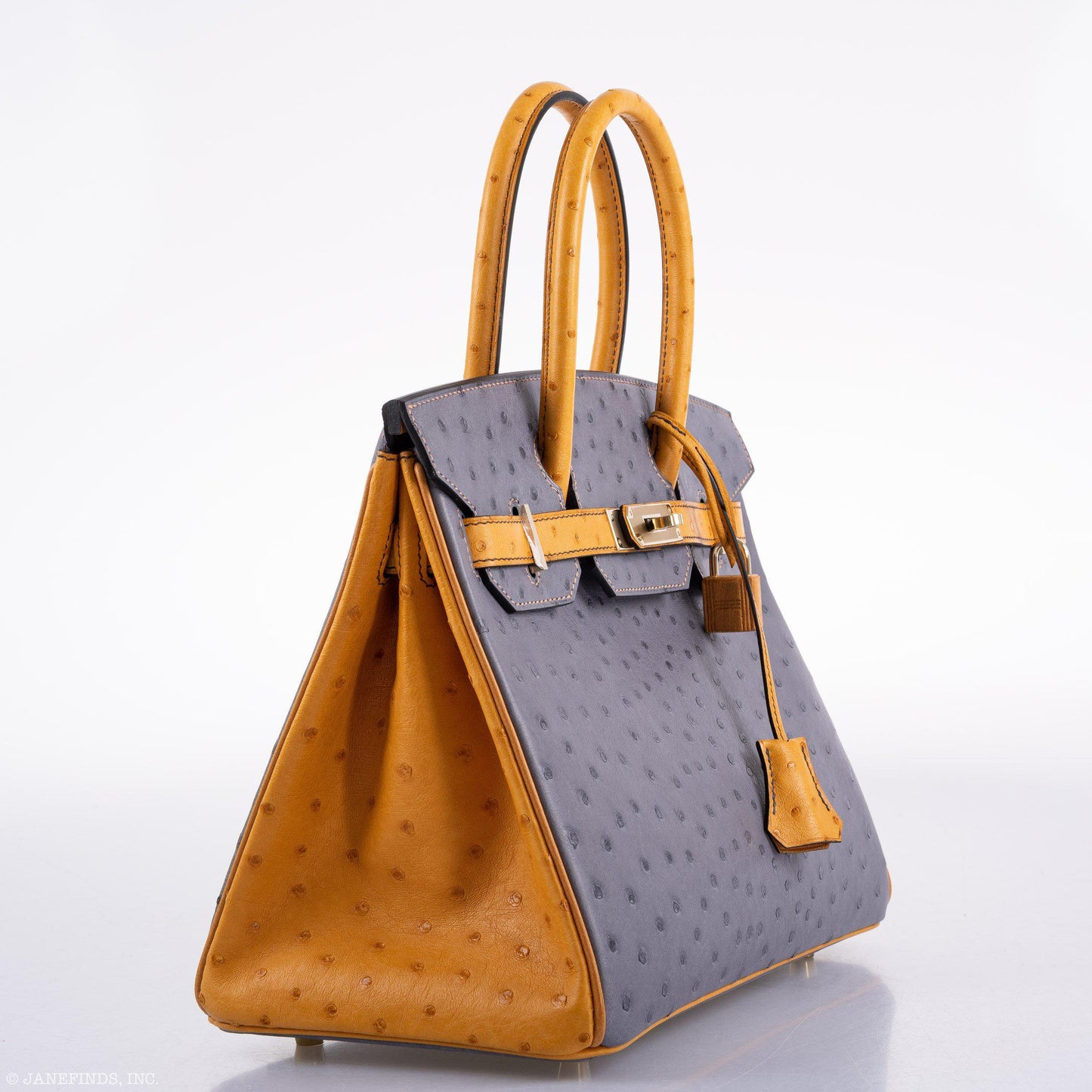 Hermes Birkin 30 HSS Gris Agate & Saffron Ostrich Gold Hardware - 2020, Y