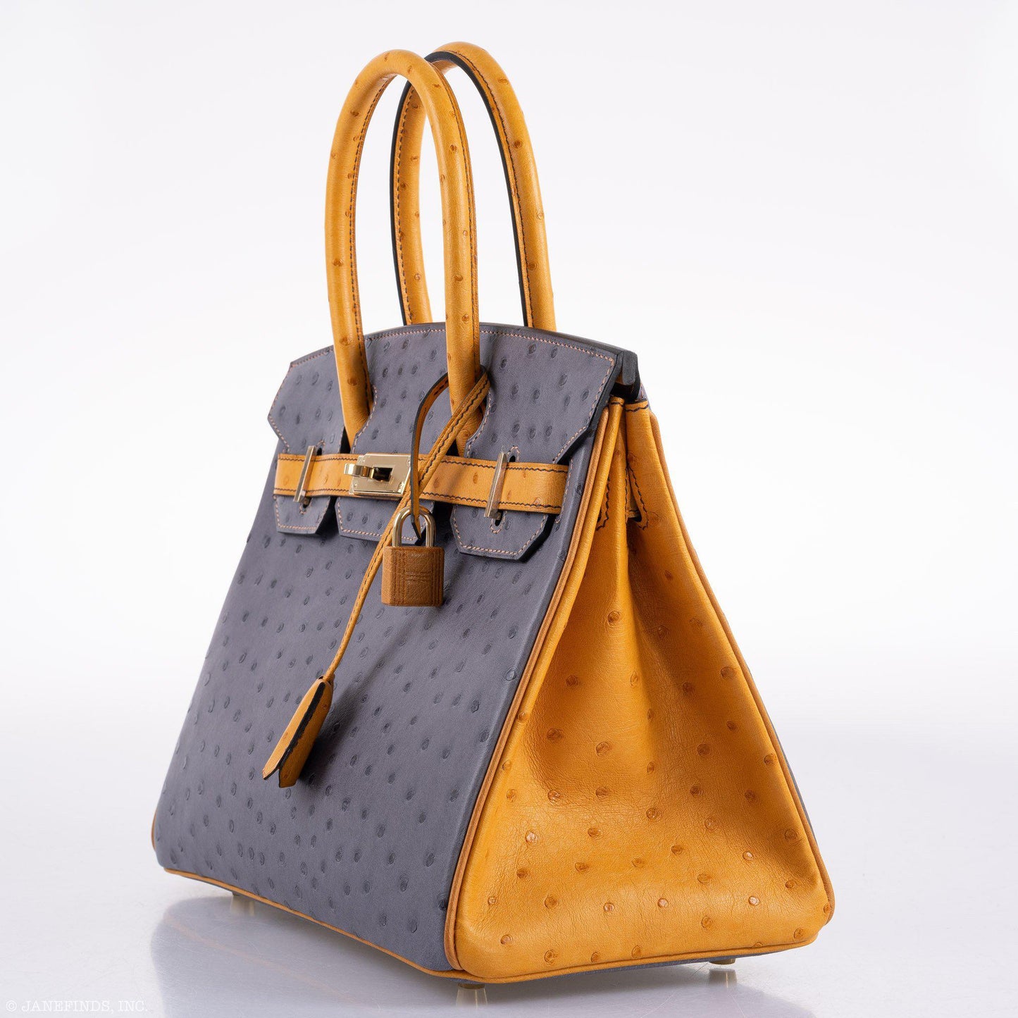 Hermes Birkin 30 HSS Gris Agate & Saffron Ostrich Gold Hardware - 2020, Y