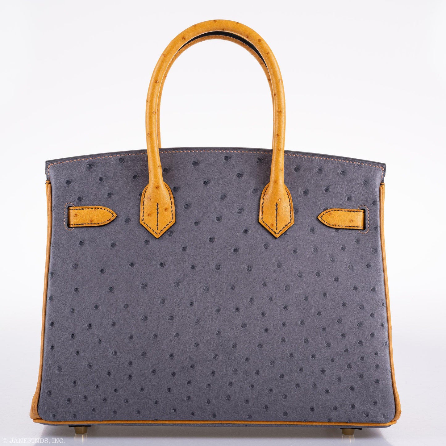 Hermes Birkin 30 HSS Gris Agate & Saffron Ostrich Gold Hardware - 2020, Y