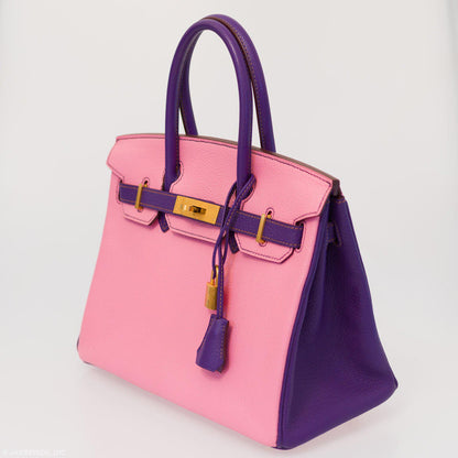 Hermes Birkin 30 HSS Rose Confetti & Anemone Chevre leather Brushed Gold Hardware - 2014, R Square