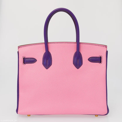 Hermes Birkin 30 HSS Rose Confetti & Anemone Chevre leather Brushed Gold Hardware - 2014, R Square