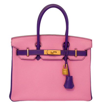 Hermes Birkin 30 HSS Rose Confetti & Anemone Chevre leather Brushed Gold Hardware - 2014, R Square