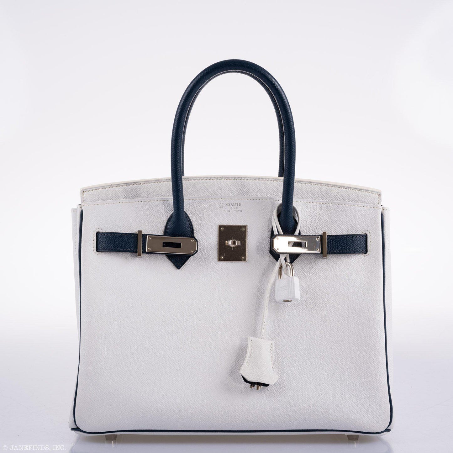 Hermes Birkin 30 HSS White & Blue Marine Epsom leather Palladium Hardware - 2011, O Square