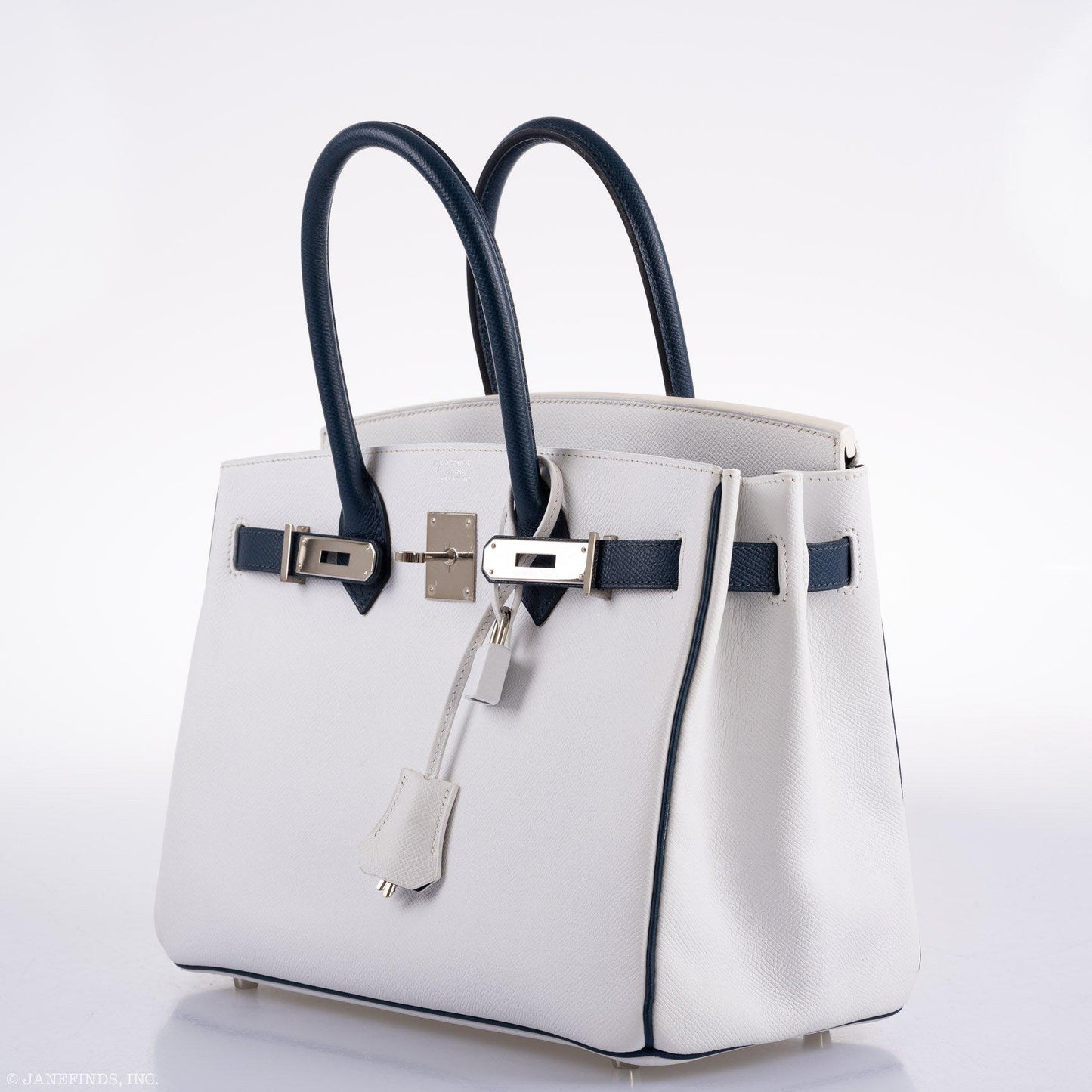 Hermes Birkin 30 HSS White & Blue Marine Epsom leather Palladium Hardware - 2011, O Square