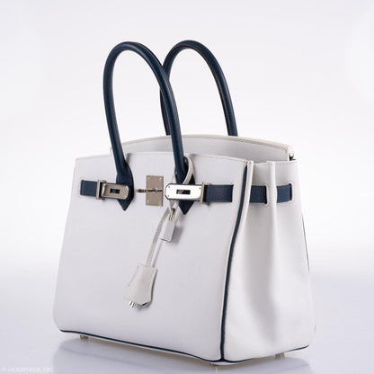 Hermes Birkin 30 HSS White & Blue Marine Epsom leather Palladium Hardware - 2011, O Square