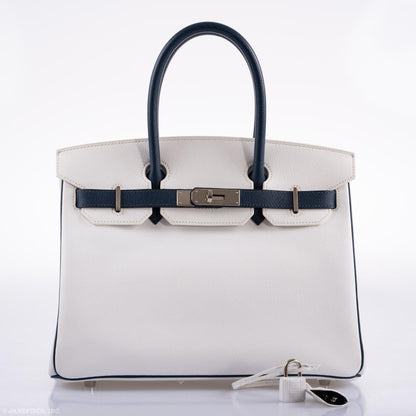 Hermes Birkin 30 HSS White & Blue Marine Epsom leather Palladium Hardware - 2011, O Square