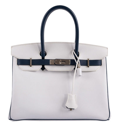 Hermes Birkin 30 HSS White & Blue Marine Epsom leather Palladium Hardware - 2011, O Square