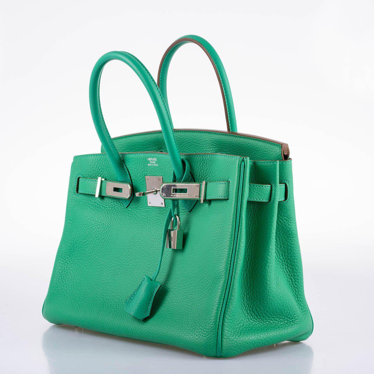 Hermes Birkin 30 Menthe Clemence with Palladium Hardware - 2012, P Square