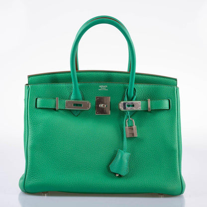 Hermes Birkin 30 Menthe Clemence with Palladium Hardware - 2012, P Square