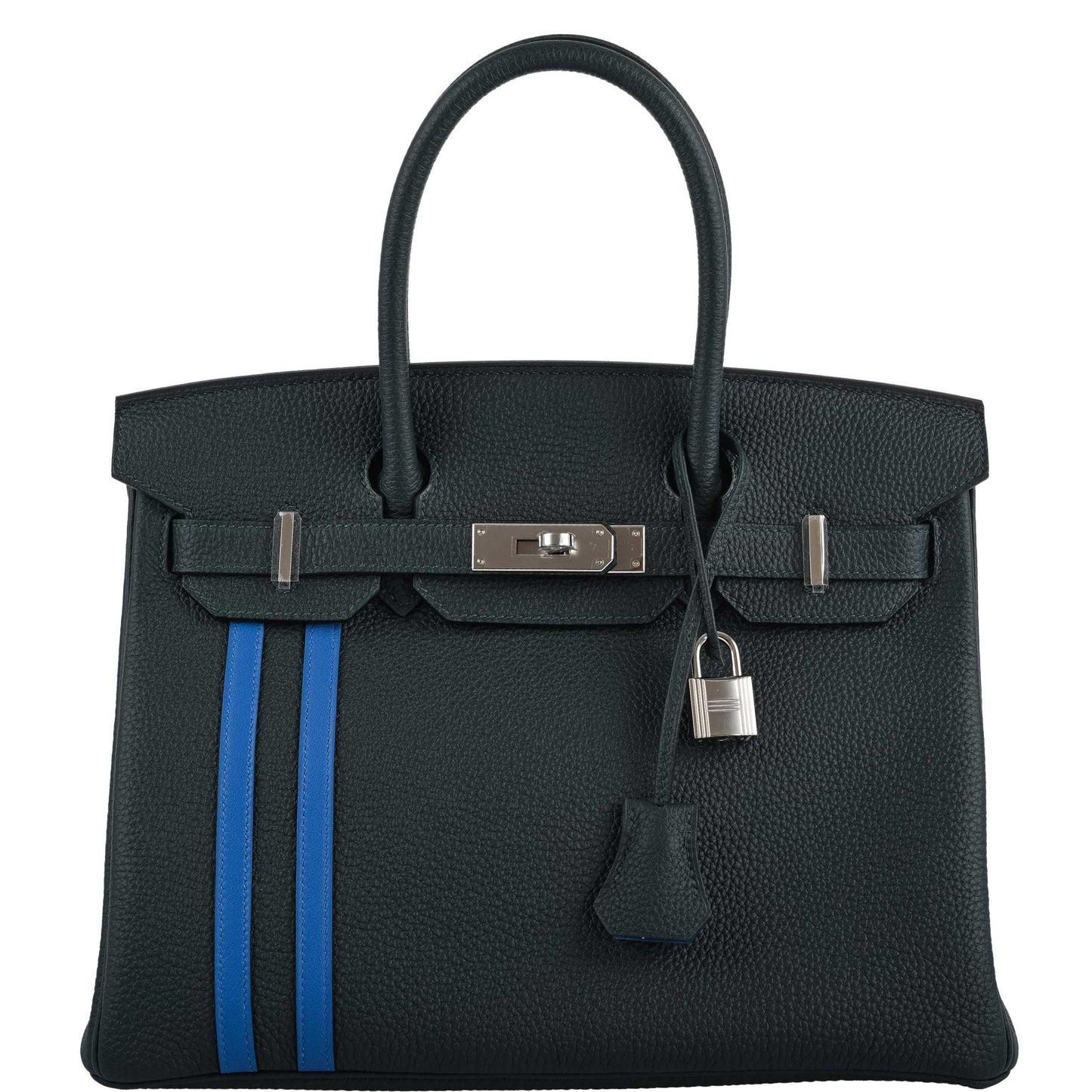 Hermes Birkin 30 Officier Vert Cyprès Togo & Bleu Zellige Stripe & Lining Palladium Hardware - 2018, C