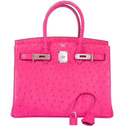 Hermes Birkin 30 Rose Tyrien Ostrich Palladium Hardware - 2020, Y