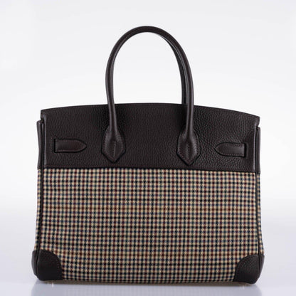 Hermes Birkin 30 Togo And Plaid Wool Lainage Palladium Hardware - 2006, J Square