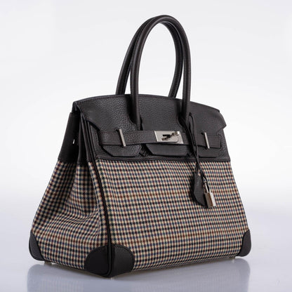 Hermes Birkin 30 Togo And Plaid Wool Lainage Palladium Hardware - 2006, J Square