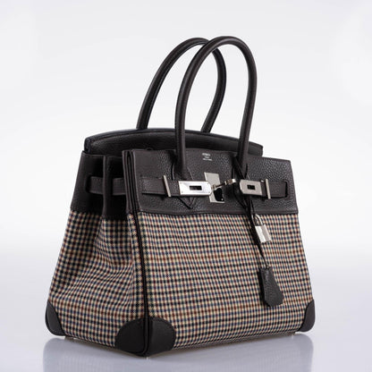 Hermes Birkin 30 Togo And Plaid Wool Lainage Palladium Hardware - 2006, J Square