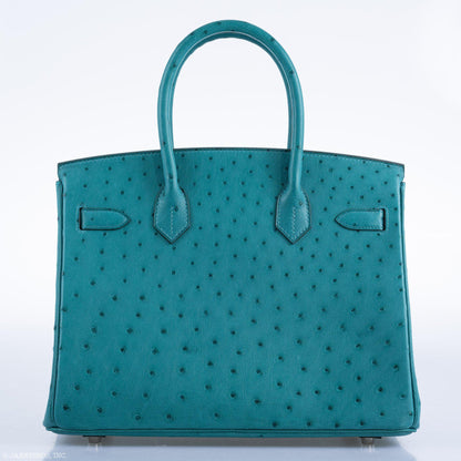 Hermes Birkin 30 Vert Verone Ostrich Palladium Hardware - 2020, Y