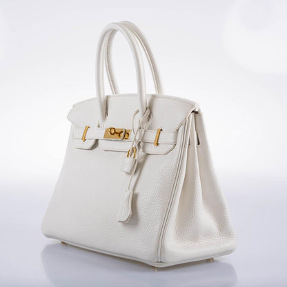 Hermes Birkin 30 White Clemence with Gold Hardware - 2016, X