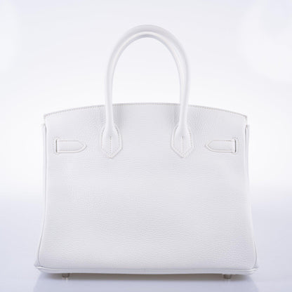 Hermes Birkin 30 White Clemence with Palladium Hardware - 2016, X