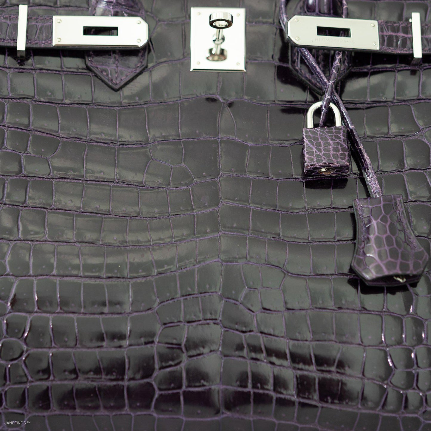 Hermes Birkin 35 Amethyst Porosus Crocodile with Palladium Hardware - 2009, M Square