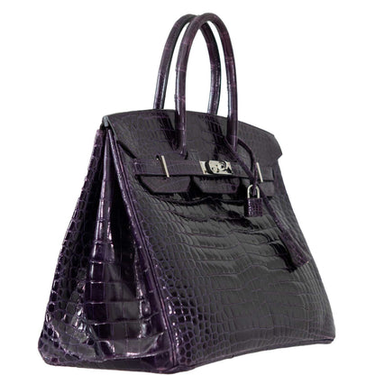 Hermes Birkin 35 Amethyst Porosus Crocodile with Palladium Hardware - 2009, M Square