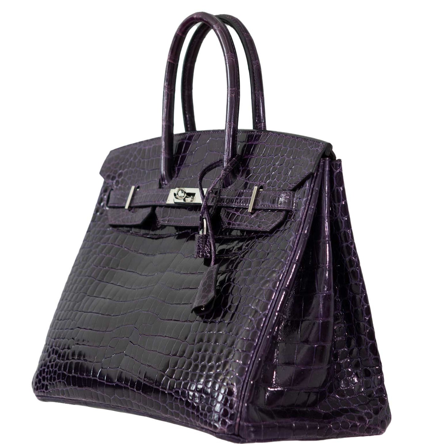 Hermes Birkin 35 Amethyst Porosus Crocodile with Palladium Hardware - 2009, M Square