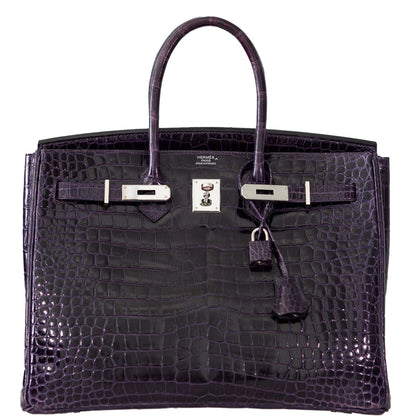 Hermes Birkin 35 Amethyst Porosus Crocodile with Palladium Hardware - 2009, M Square