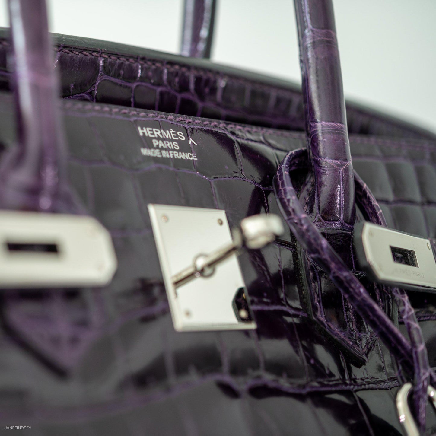 Hermes Birkin 35 Amethyst Porosus Crocodile with Palladium Hardware - 2009, M Square