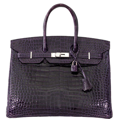 Hermes Birkin 35 Amethyst Porosus Crocodile with Palladium Hardware - 2009, M Square