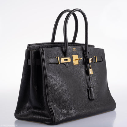 Hermes Birkin 35 Black Ardennes Leather Gold Hardware - Circle W