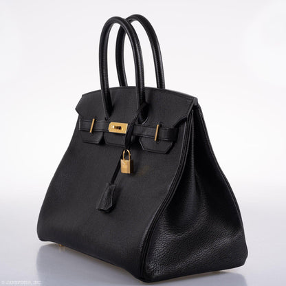 Hermes Birkin 35 Black Chevre De Coromandel with Gold Hardware - 2019, D