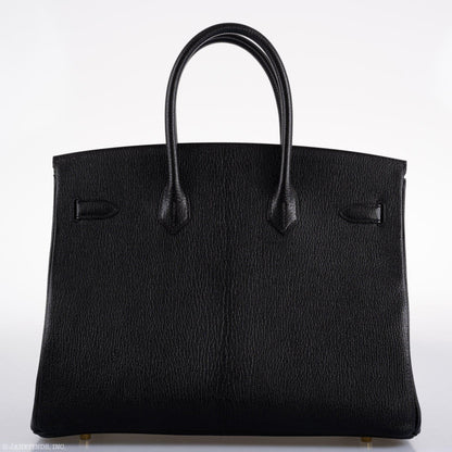 Hermes Birkin 35 Black Chevre De Coromandel with Gold Hardware - 2019, D