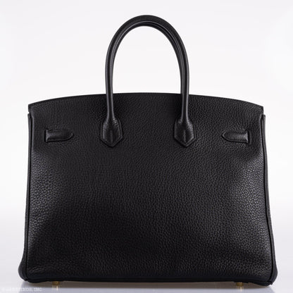 Hermes Birkin 35 Black Clemence Leather Gold Hardware - Square N