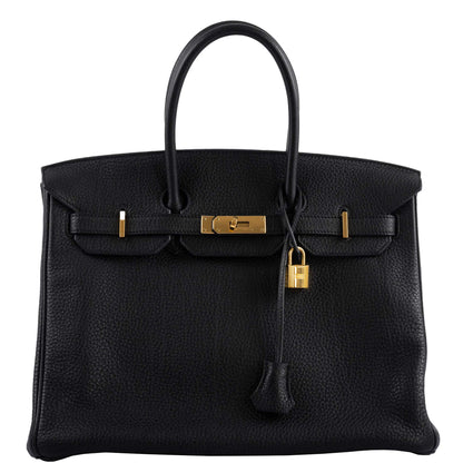 Hermes Birkin 35 Black Clemence Leather Gold Hardware - Square N