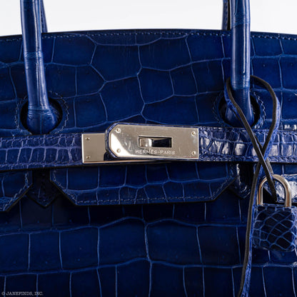 Hermes Birkin 35 Blue Electric Porosus Crocodile Palladium Hardware - 2012, P Square