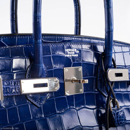 Hermes Birkin 35 Blue Electric Porosus Crocodile Palladium Hardware - 2012, P Square