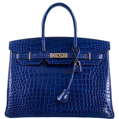 Hermes Birkin 35 Blue Electric Porosus Crocodile Palladium Hardware - 2012, P Square