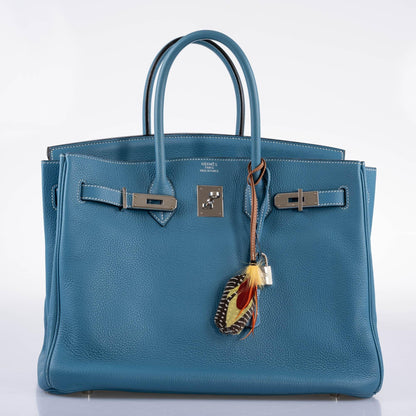 Hermes Birkin 35 Blue Jean Togo with Palladium Hardware - 2008, K Square