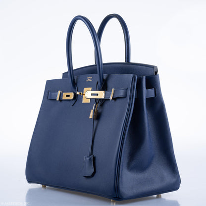 Hermes Birkin 35 Blue Saphire Epsom with Gold Hardware - 2016, X