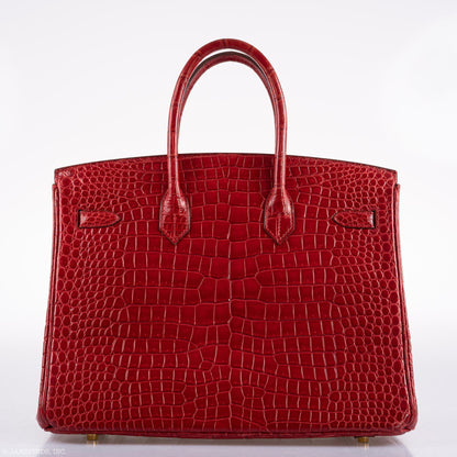 Hermes Birkin 35 Braise Porosus Crocodile with Gold Hardware - 2011, Square O