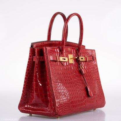 Hermes Birkin 35 Braise Porosus Crocodile with Gold Hardware - 2011, Square O