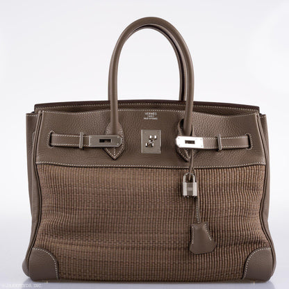 Hermes Birkin 35 Crinoline & Etoupe Clemence with Palladium Hardware - 2005, I Square