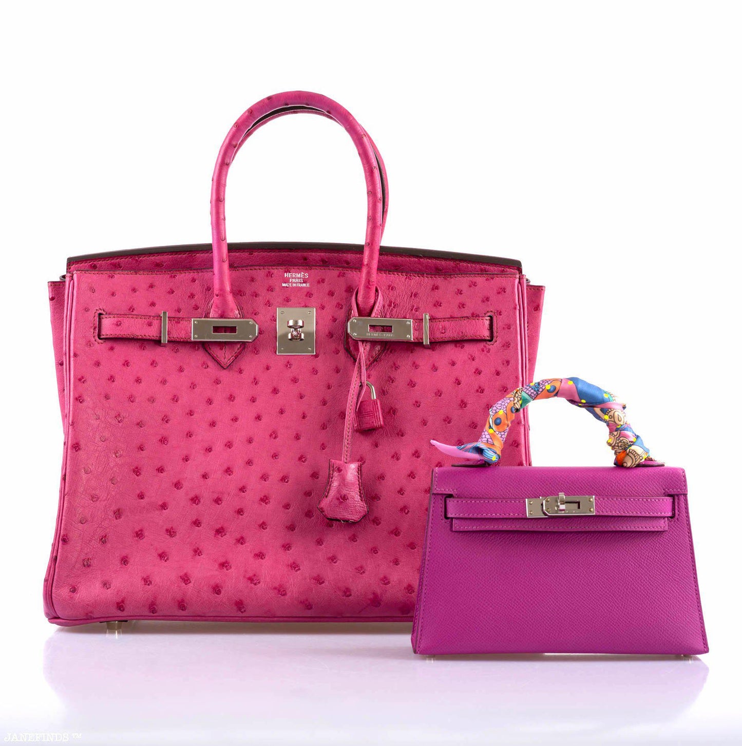 Hermes Birkin 35 Fuchsia Ostrich with Palladium Hardware - 2004, H Square