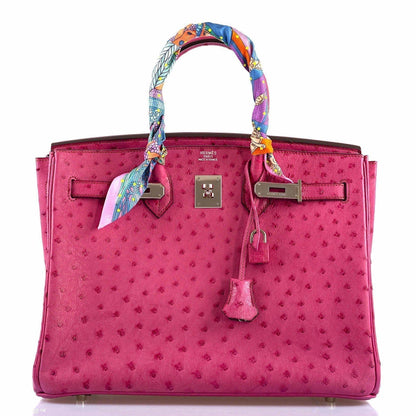 Hermes Birkin 35 Fuchsia Ostrich with Palladium Hardware - 2004, H Square