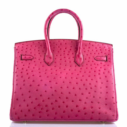 Hermes Birkin 35 Fuchsia Ostrich with Palladium Hardware - 2004, H Square